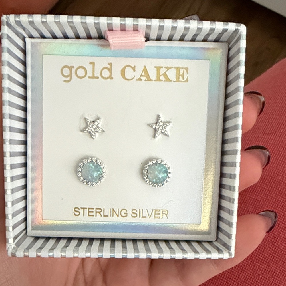 Gold Cake Sterling Silver Star and Aqua Earrings
